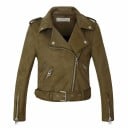 Veste femme en simili cuir au look daim Coupe courte avec ceinture et boucle en métal Fermeture éclair oblique Épaulettes et zips aux manches 3