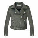 Veste femme en simili cuir au look daim Coupe courte avec ceinture et boucle en métal Fermeture éclair oblique Épaulettes et zips aux manches 2