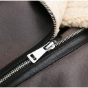 Veste femme en simili cuir avec fourrure et grand col sur zip incliné avec ceinture et poches zippées oversize marron foncé avec fourrure beige 13