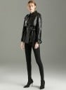 Veste femme en simili cuir de style trench Ceinture à nouer à la taille Épaules Boucles aux manches Col à revers Coupe décontractée 6
