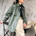 Veste femme en simili cuir style trench-coat court Vert-gris Coupe ample Ceinture à nouer à la taille Épaules Raccords avec boucles 6