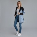 Veste Femme Patchwork en Denim Coupe Asymétrique Revers Fermeture à Boutons Doublure Polyester et Coton Noir et Bleu En Ville 2