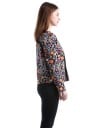 Veste femme pour le printemps et l'automne avec un motif floral coloré sur fond noir Sans col Bandes décoratives avec des ornements Coton 4
