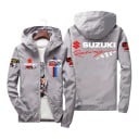 Veste imperméable pour homme avec capuche et fermeture éclair avec impression dans le style de course de motard sur la poitrine 13