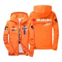 Veste imperméable pour homme avec capuche et fermeture éclair avec impression dans le style de course de motard sur la poitrine 12