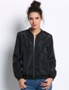 Veste légère bomber pour femmes pour le printemps et l'automne Fermeture éclair et col montant côtelé Poche sur la manche Manches et ourlet 5