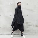 Veste longue asymétrique pour femmes avec col montant Coupe ample avec partie inférieure matelassée et dos allongé Coton noir 2