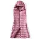 Veste longue en duvet pour femmes avec capuche sans manches Coupe matelassée prolongée Zip sur toute la longueur Rembourrage en plumes 2