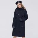 Veste longue pour femmes avec capuche réglable Fermeture éclair et boutons-pression Grandes poches avec petite poche zippée Fente 4