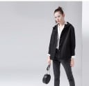 Veste noire en coton pour femmes avec capuche et fermeture à boutons-pression 2