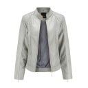 Veste pour femme en simili cuir style motard Coupe ajustée Col montant Épaules matelassées Fermetures éclair sur les poches 4