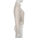 Veste pour femme gris clair à fermeture éclair Veste courte avec col Veste de printemps et d'automne Veste élégante à la taille avec poignets Style 2