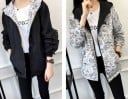 Veste pour femme réversible avec capuche pour le printemps et l'automne Côté uni et imprimé de bande dessinée Fermeture éclair Polyester 27