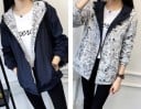 Veste pour femme réversible avec capuche pour le printemps et l'automne Côté uni et imprimé de bande dessinée Fermeture éclair Polyester 34