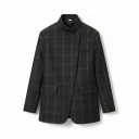 Veste pour femmes avec col montant Fermeture asymétrique à bouton Coupe plus ample et plus longue Poches à rabat Polyester Pour le bureau 2