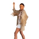 Veste rétro pour femmes avec franges coupe oversize décontractée fermeture à boutons et revers beige veste prolongée pour la ville et le travail 7