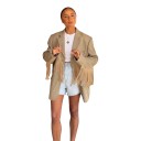 Veste rétro pour femmes avec franges coupe oversize décontractée fermeture à boutons et revers beige veste prolongée pour la ville et le travail 1