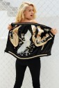 Veste stylée pour femmes avec des fleurs - Noir et or 5