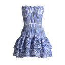 Vestido corto de verano sin tirantes, con cuerpo elástico y falda con volantes. Patrón etno. Ideal para vacaciones o festival de verano. 3