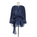 Vestido curto com mangas balão e atilho no pescoço Saia com efeito drapeado Material leve e fluido Vestido mini elegante 6