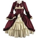 Vestido de baile gótico medieval para senhora com cintura justa e laços com mangas longas e saia em camadas para eventos de fantasia e fotografia 4