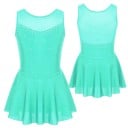 Vestido de balé para menina sem mangas com brilhantes e saia, decote em rede, nylon poliéster elastano, fato de dança para balé e ginástica 7