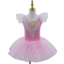 Vestido de ballet com saia tutu, aplicação de renda no corpete e mangas de borboleta, vestido elástico de nylon para ballet clássico e atuações 1