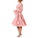Vestido de cocktail com saia volumosa de várias camadas Mangas com folhos Corte elegante Mangas longas Fecho com botões Modelo de luxo 8