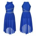 Vestido de dança para meninas com saia assimétrica fluida em poliéster e elastano, roupa para dança cénica e apresentações 3