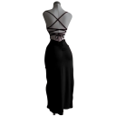 Vestido de festa com alças finas Vestido elegante minimalista com fenda alta Atacadores nas costas Corte justo 2