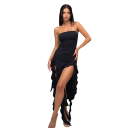 Vestido de festa preto sem mangas com volantes Corte elegante Vestido de senhora para baile festa casamento Material leve Aspeto arejado 1
