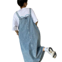 Vestido de ganga com alças para mulher Corte solto Design oversized Comprimento midi Bolso estiloso à frente Confortável para uso diário Moda 2