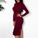 Vestido de malha feminino com mangas longas 2