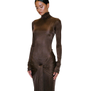 Vestido de noche largo elástico con cuello alto y mangas largas. Elegante vestido formal con fruncido efectivo y corte ajustado. 4