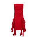 Vestido de noche largo sin tirantes con volante asimétrico en el bajo y aberturas altas. Elegante vestido formal ajustado. 3