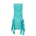 Vestido de noche largo sin tirantes con volante asimétrico en el bajo y aberturas altas. Elegante vestido formal ajustado. 10