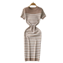 Vestido de punto acanalado con mangas cortas Elegante corte entallado Estampado de rayas Cómodo para usar a diario Vestido de moda 5