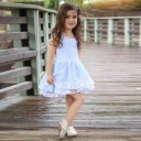 Vestido de rayas con encaje para niña - Azul y blanco 2