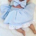 Vestido de rayas con encaje para niña - Azul y blanco 5