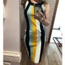 Vestido de verão feminino em malha sem mangas com riscas verticais coloridas Corte justo Decote redondo com acabamento Malha de algodão canelada 6