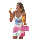 Vestido de Verão Mini com Alças Finas Estampado Floral Ajustado Vestido Branco em Material Leve Vestidos de Senhora para o Verão Praia Férias 2