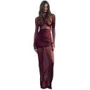 Vestido largo transparente con pliegues asimétricos Mangas transparentes y efecto capas Corte entallado Elegante vestido de noche para mujeres atrevidas 6