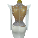 Vestido longo brilhante de luxo para senhora com rede transparente e mangas longas decorado com pedras e pérolas para baile e eventos noturnos 7