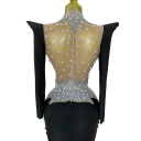Vestido longo brilhante de luxo para senhora com rede transparente e mangas longas decorado com pedras e pérolas para baile e eventos noturnos 8