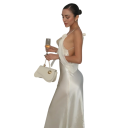 Vestido longo de cetim branco com costas nuas e alças finas Vestido de noite elegante com laços assimétricos e corte fluido 2