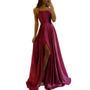 Vestido longo de festa com fenda Superfície de cetim liso Atacadores nas costas Róboa elegante para baile casamento gala 5