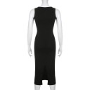 Vestido longo preto canelado com alças largas Corte justo Elegante decote em coração Silhueta estilosa Confortável malha elástica 4