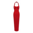 Vestido longo sem mangas feminino elegante com decote ondulado e recortes no peito com corte justo tipo tubinho 1