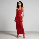 Vestido longo sem mangas feminino elegante com decote ondulado e recortes no peito com corte justo tipo tubinho 2
