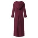 Vestido maxi feminino com capuz e mangas longas Corte solto tipo túnica com decote em V Bolsos laterais 100% algodão Vestido confortável 4
